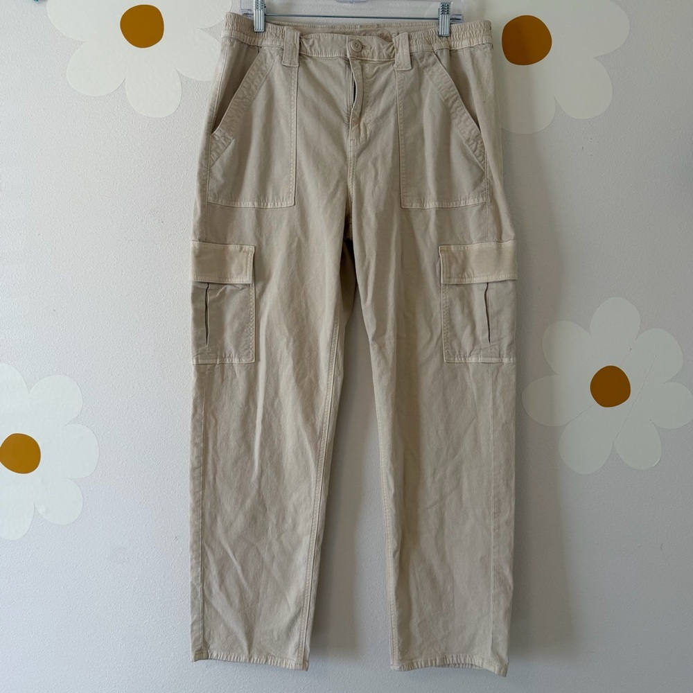 American Eagle Light Beige Cream Stretch High Waist Wide Leg Cargo Pants Y2K